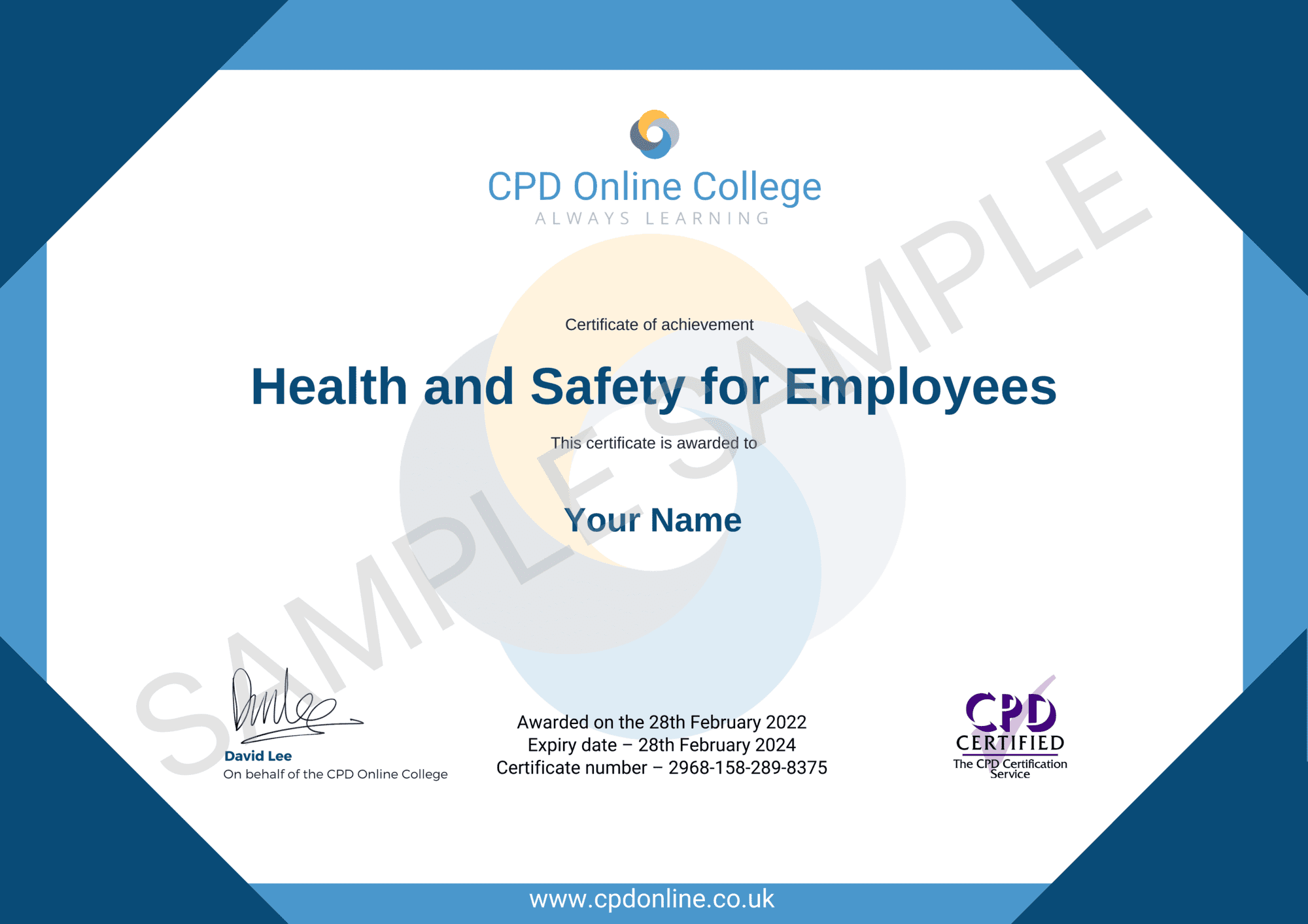 CPD Certificate - Health and Safety for Employees