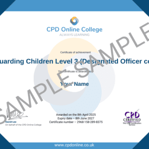 Safeguarding Children Level 3 (Designated Officer course) certificate