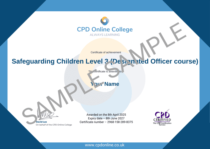 Safeguarding Children Level 3 (Designated Officer course) certificate
