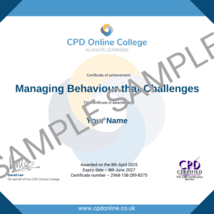 Managing behaviour that challenges Certificate