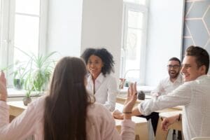 Employees organising meeting