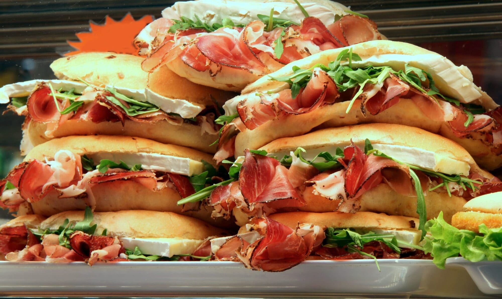 Range of sandwiches that are packaged on cafe premises that need to be labelled for allergens