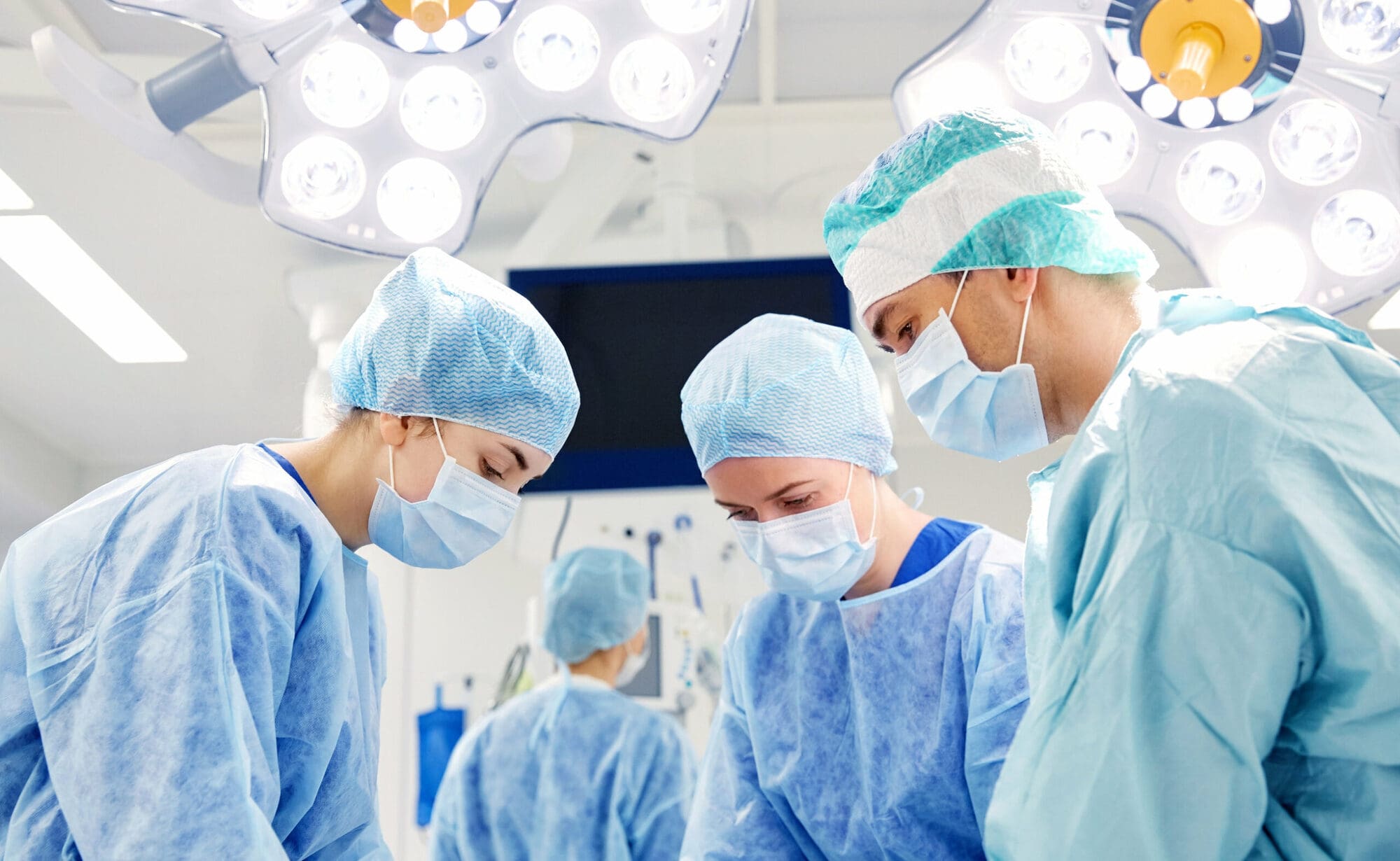 Doctors protecting themselves from bacteria Doctors protecting themselves from bacteria