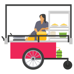 Woman on street food stall icon