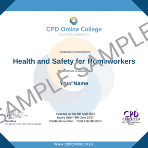 Health and Safety for Homeworkers certificate