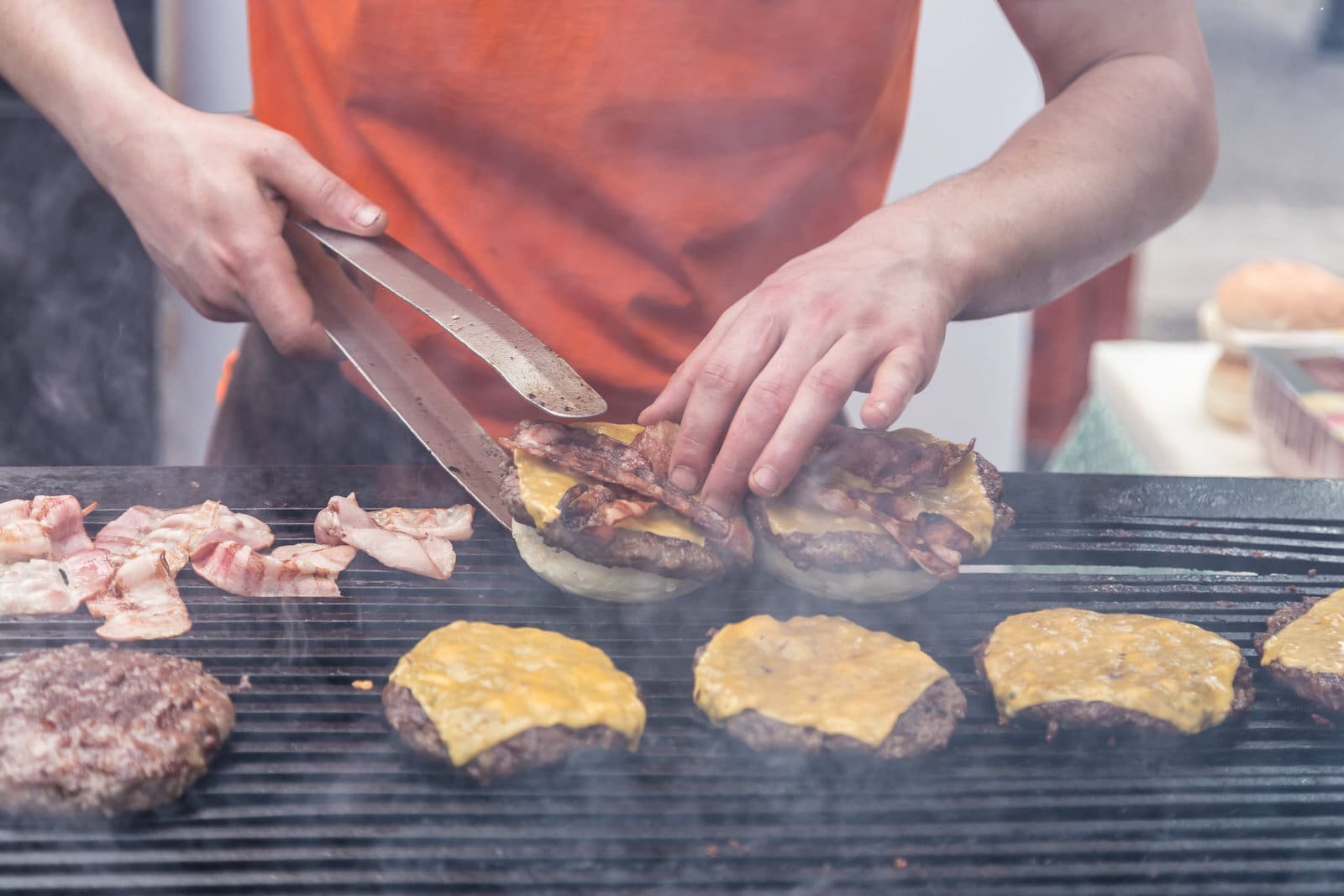 Burger van making burgers