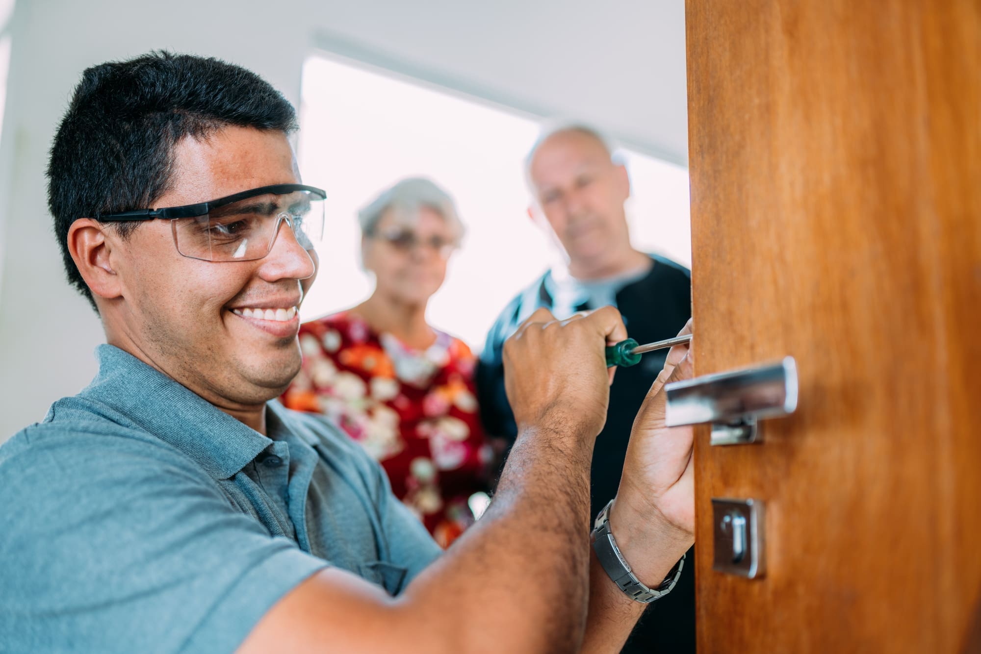 Experienced locksmith working