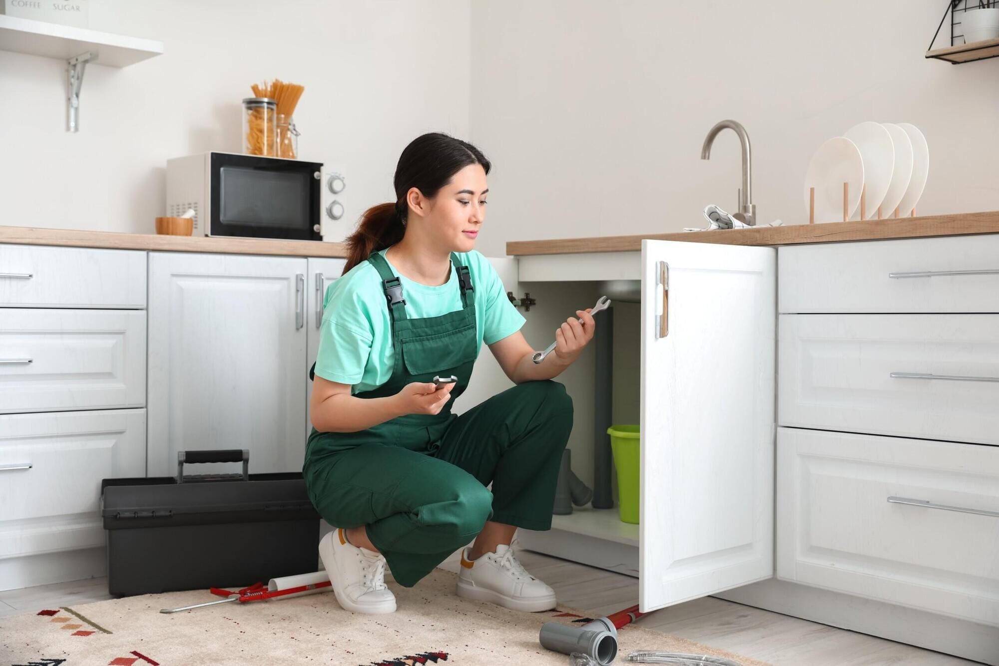 Plumber working early morning