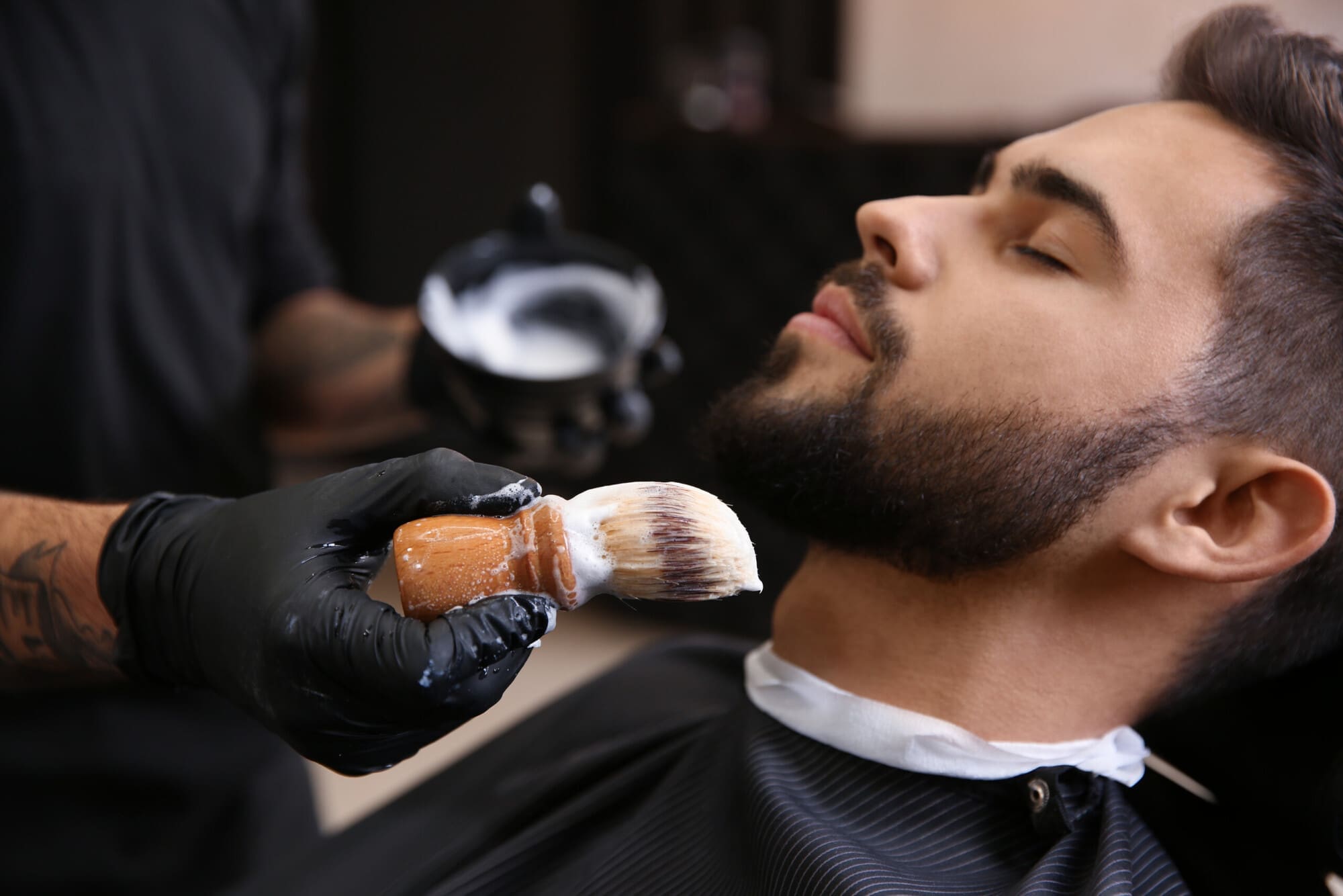 Beard trimming in a barber's shop