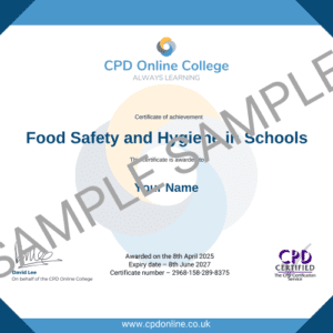 Food Safety and Hygiene in Schools certificate