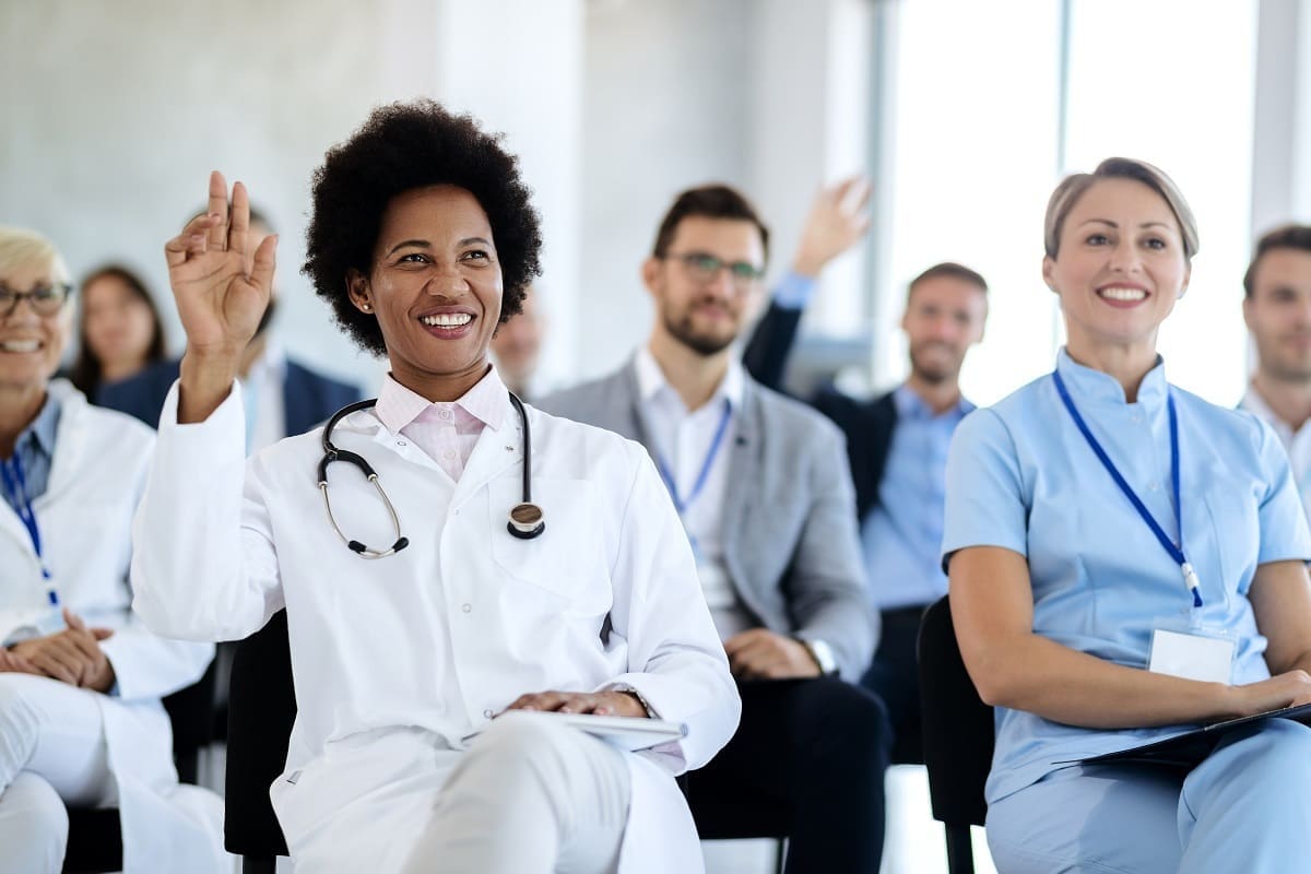 Hospital doctor taking safeguarding training