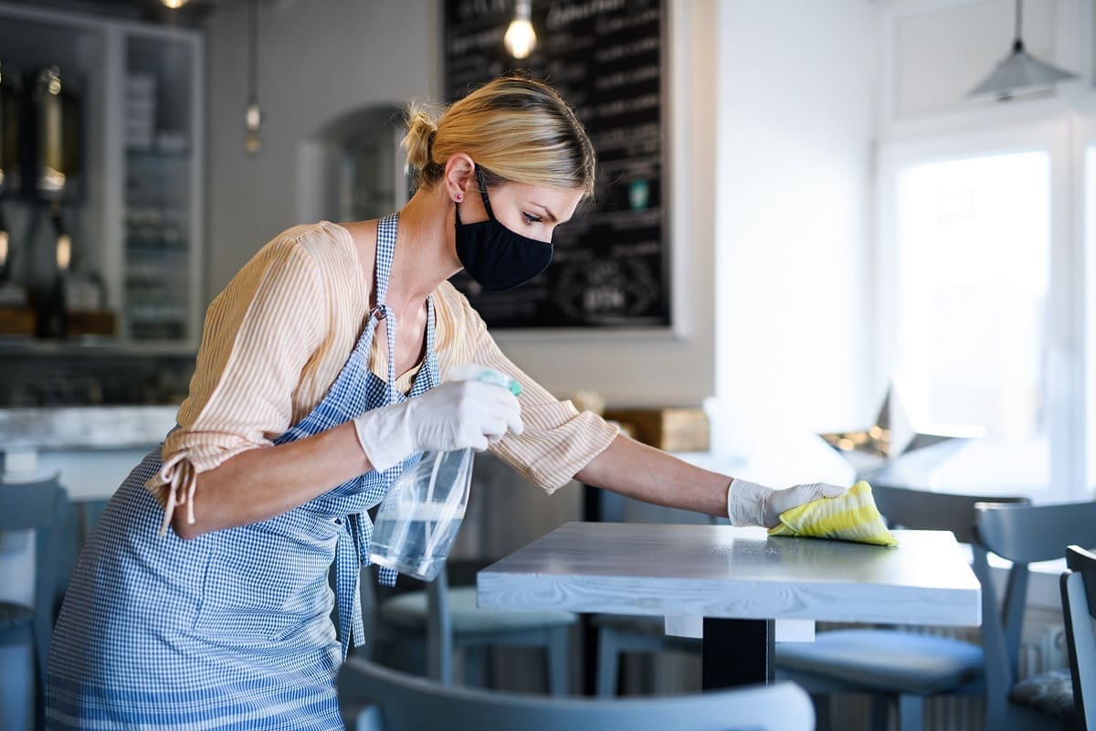 Cleaning café eating areas