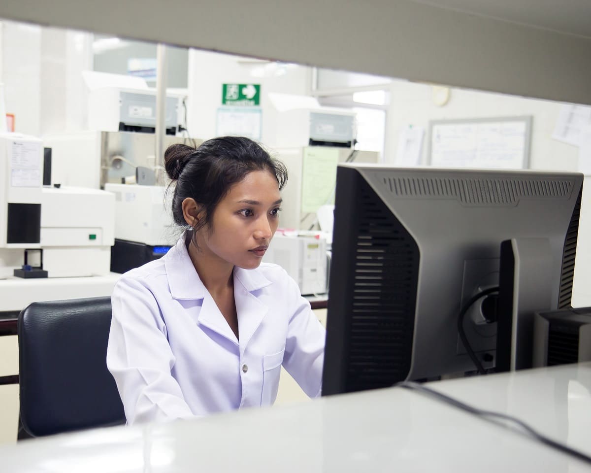 Forensic scientist taking training course