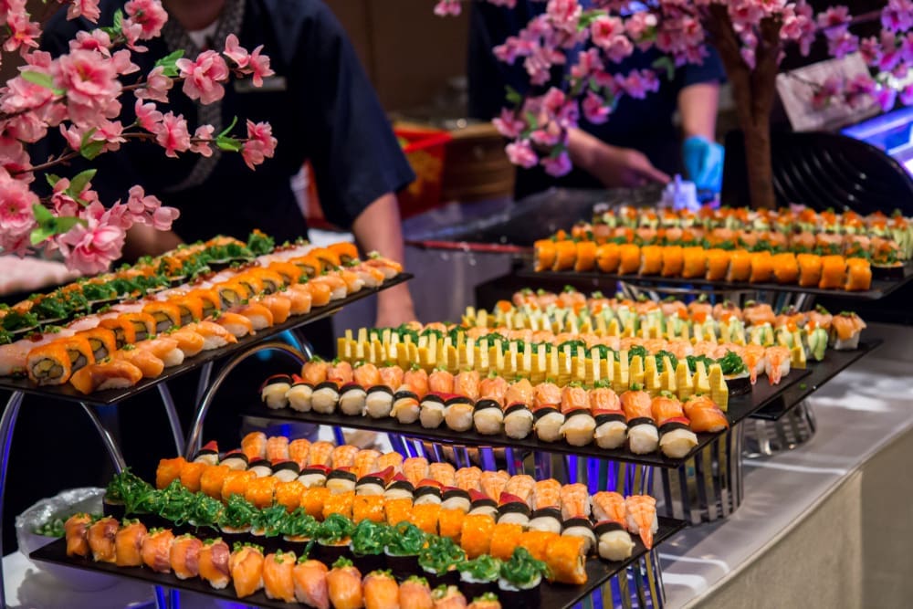 Serving food in a sushi bar