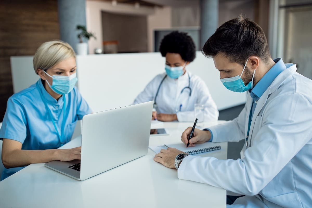 Dental nurses taking training course