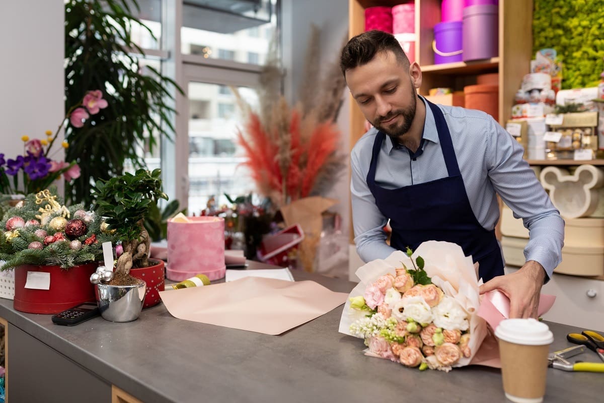 Florist arranging flowers