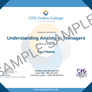 Understanding Anxiety in Teenagers Certificate