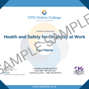 Health and Safety for Disability at work Certificate