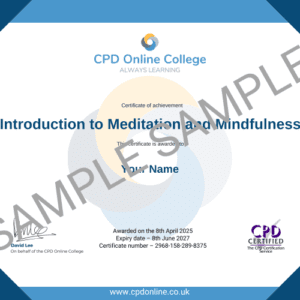 Introduction to Meditation and Mindfulness certificate