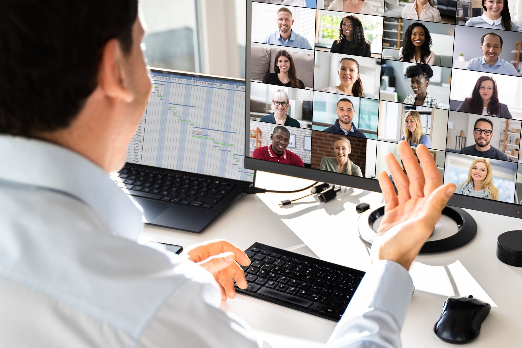 Conducting a meeting with hybrid workers