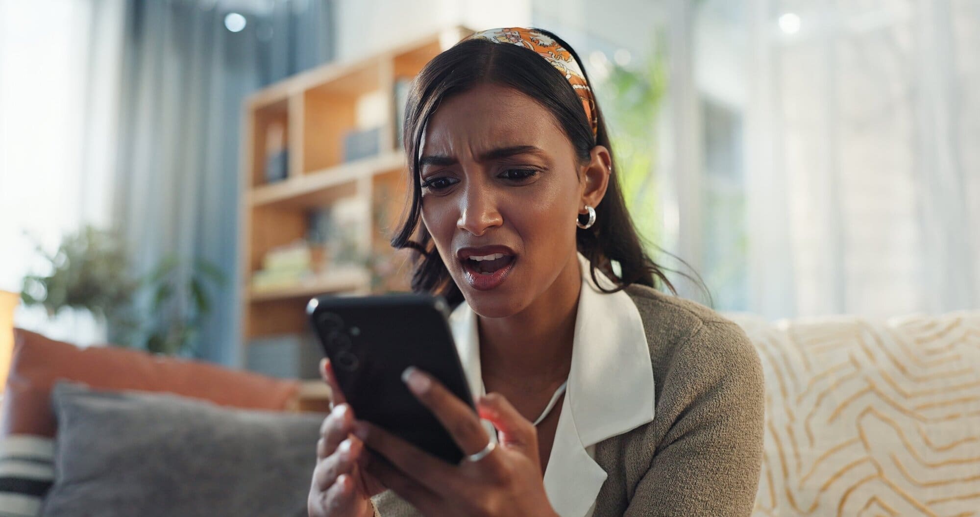 Woman reacting to fake news